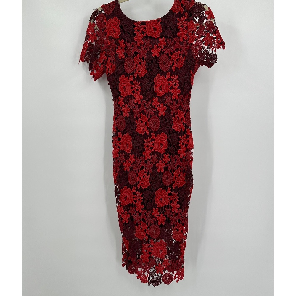 Lulus Womens Floral Lace Midi Dress Size XS Romantic Cocktail Evening Glam Red